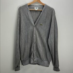 Vintage Izod Lacoste Cardigan Sweater Gray Mens Large Grandpa Retro Prep USA